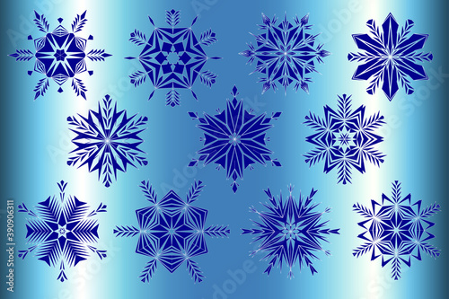 Lattice curves vector template, geometric graphic design. Set of snowflakes. The basis for the design of a postcard, a banner for the New Year