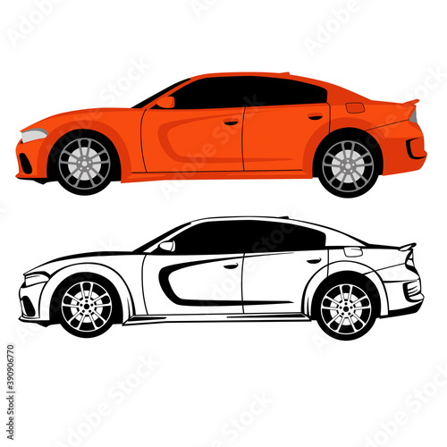 sport race car  vector illustration  flat style  lining draw  side