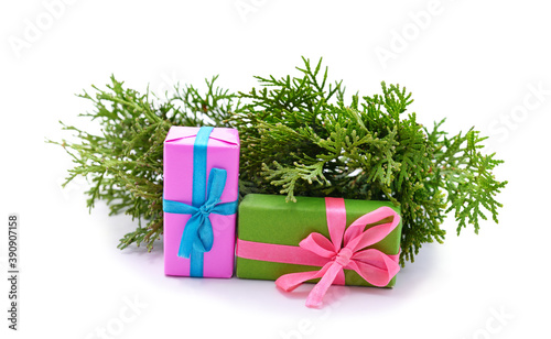 Branches of pine with a gifts.