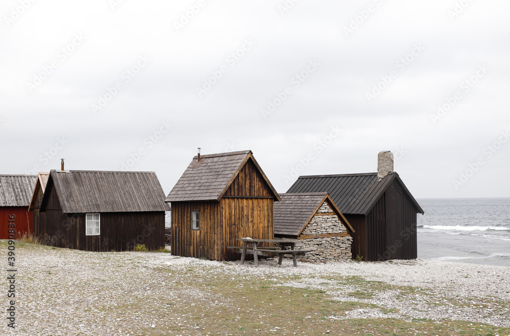 Φωτογραφία Sheds at the old Helgemannen fishing station locatedon the Faro island in the Swedish province of Gotland