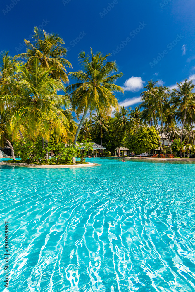 Obraz premium Beautiful summer beach paradise with sandy beach and villas