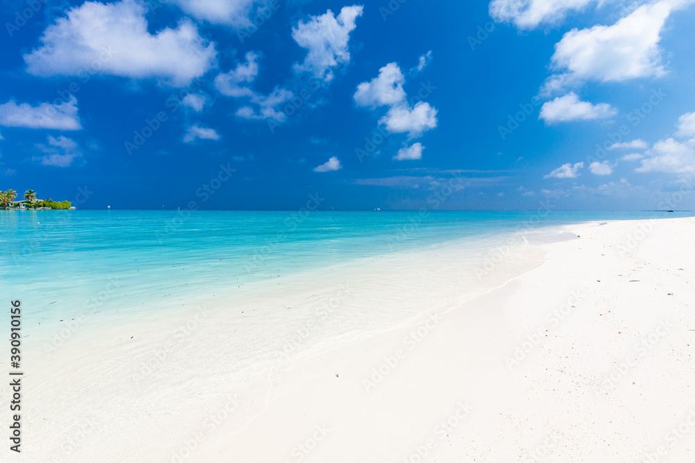 White sandy beach in Maldives with amazing blue lagoon