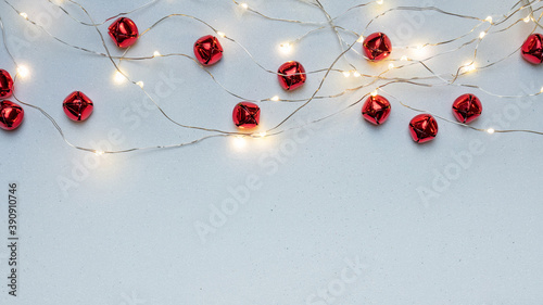 christmas background with red bells and lights