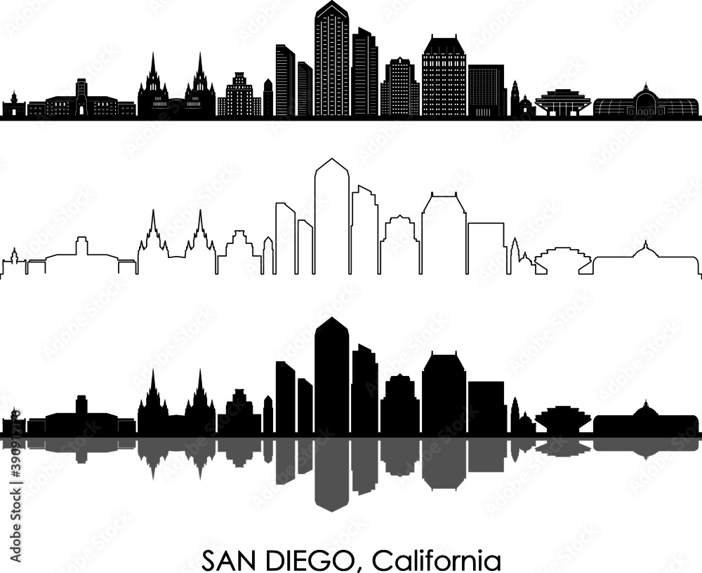 SAN DIEGO California SKYLINE City Outline Silhouette