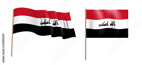 colorful naturalistic waving flag of the Republic of Iraq. Vector Illustration