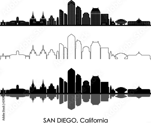 Obraz na płótnie SAN DIEGO California SKYLINE City Outline Silhouette
w salonie