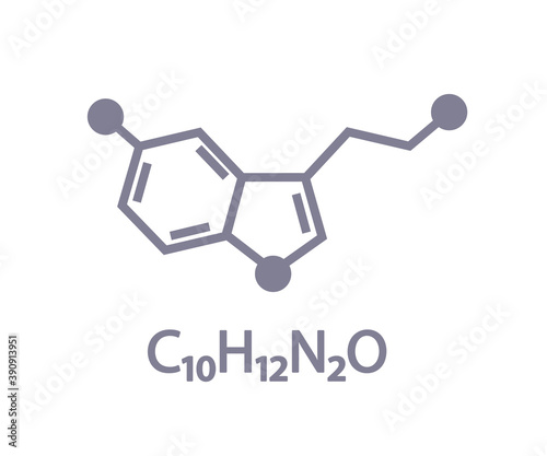 The chemical formula of serotonin. Vector illustration. 