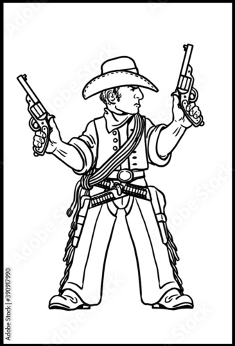 Wild west gunfighter for coloring. Vector template for children.