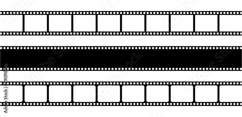 Set of film strips isolated on transparent background. Logo template vector illustration. Vintage retro movie.