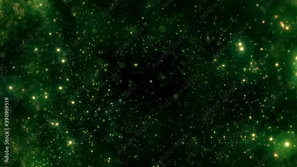 Deep sea microbiotic life with microscopic fluorescent plankton and phytoplankton. Concept 3D animation loop depicts chlorophyll algae cells as marine ocean organisms endangered by climate change. 