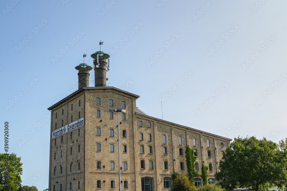 Historic malt factory in Grevesmuehlen, today the building is an industrial monument and contains offices of the district administration Northwest Mecklenburg, Germany