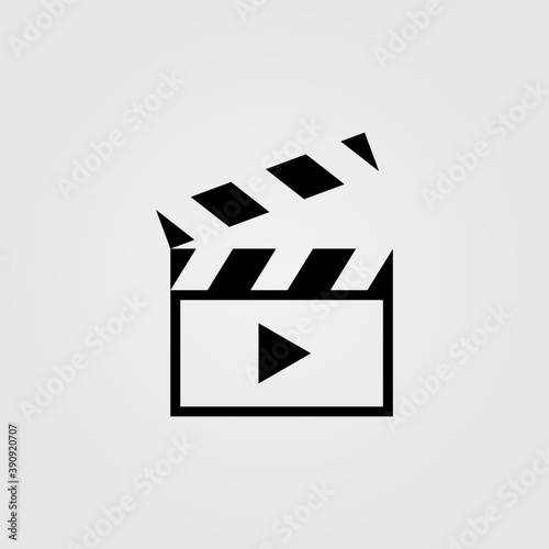 Movie media player icon. Video play with movie clapper symbol. Multimedia concept vector illustration.