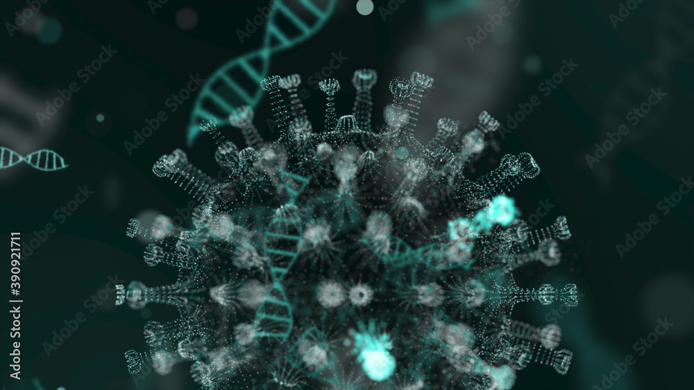 Pathogen of coronavirus 2019-nCov moves inside organism presented as green cells on black background. Dangerous virus strain cases like coronavirus, SARS, MERS concept. 3d rendering close up 4K video. Pathogen of coronavirus 2019-nCov moves inside organism presented as green cells on black background. Dangerous virus strain cases like coronavirus, SARS, MERS concept. 3d rendering close up 4K video.