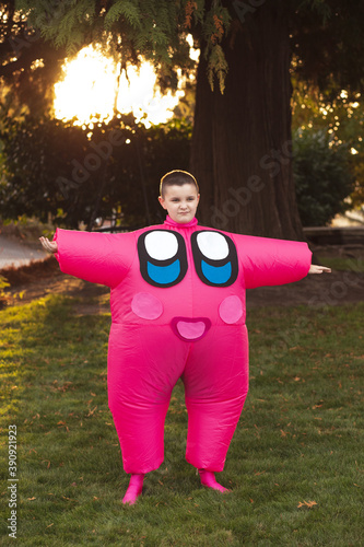 kid dressed up as kirby for halloween photo