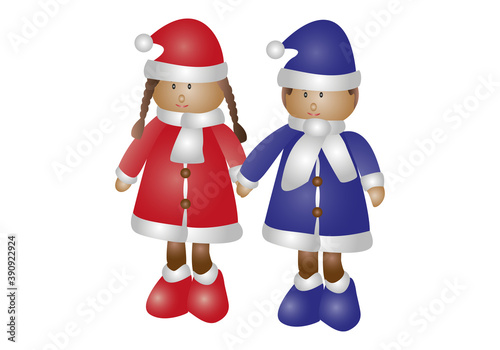 Niña y niño cogidos de la mano en Navidad