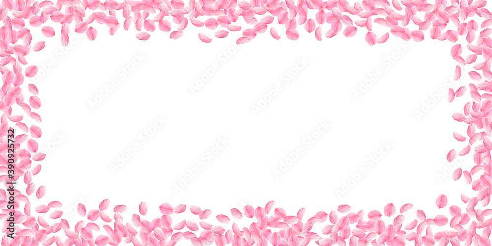 Sakura petals falling down. Romantic pink bright m