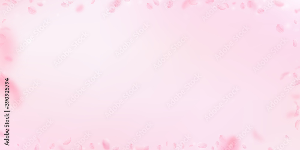Sakura petals falling down. Romantic pink flowers Sakura petals falling down. Romantic pink flowers