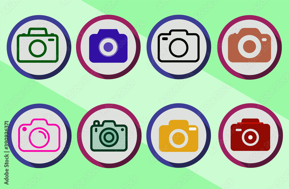 Set of colorful Camera icon vector with different style