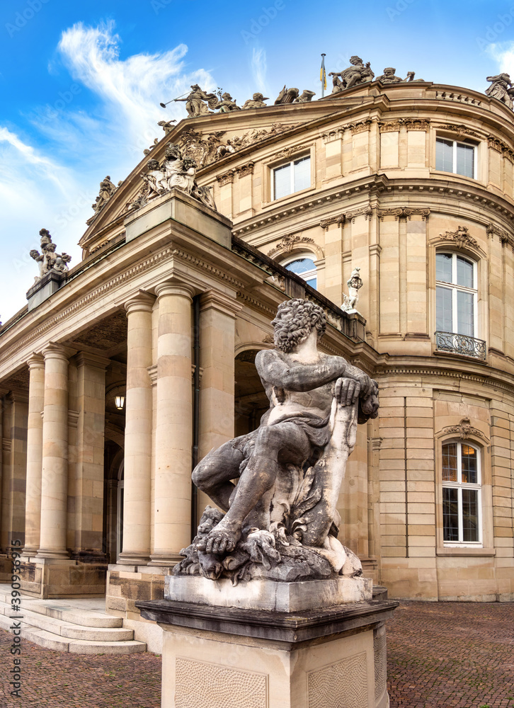 Obraz premium New castle with Hercules statue in Stuttgart, Schlossplatz
