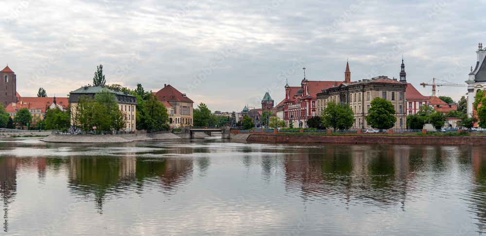 Walking along the Oder river in Wroclaw have some interesting views of buildings and architecture. Walking along the Oder river in Wroclaw have some interesting views of buildings and architecture.