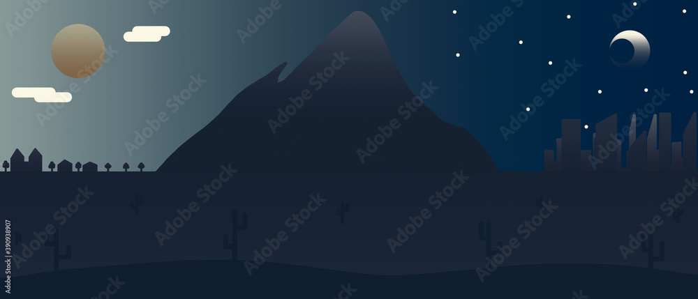 Fototapeta premium Dia y noche en el desierto