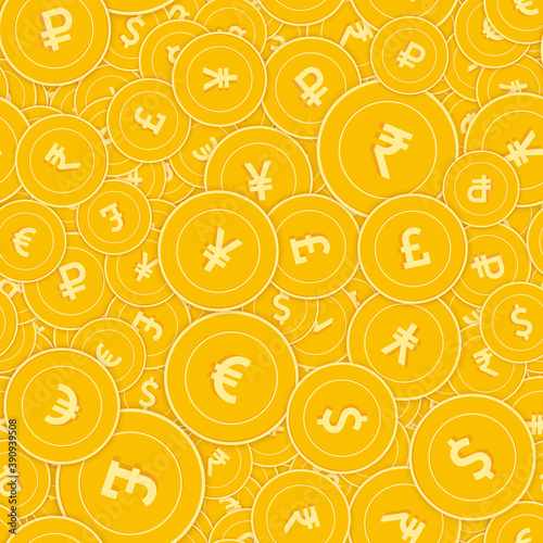 International currencies coins seamless pattern. A