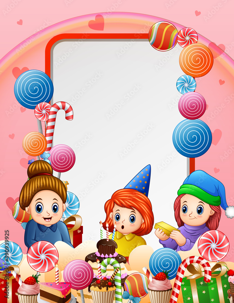 Fototapeta premium A little girl birthday party background illustration