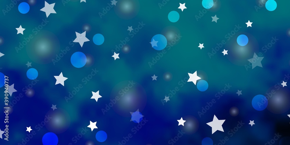 Dark BLUE vector pattern with circles, stars.