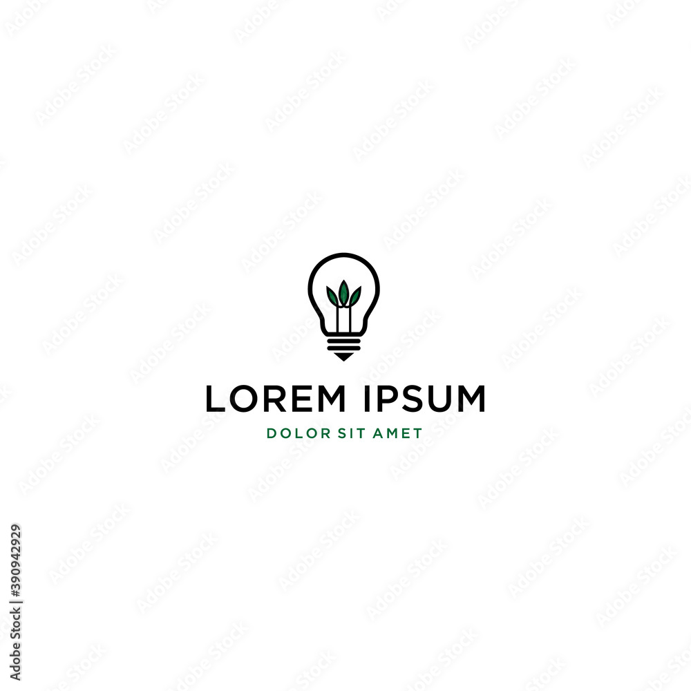 Light Bulb with Green Leaf Isolated on White Background. Idea Sign, Fresh Idea, Solution, Thinking Concept. Lighting Electric Lamp