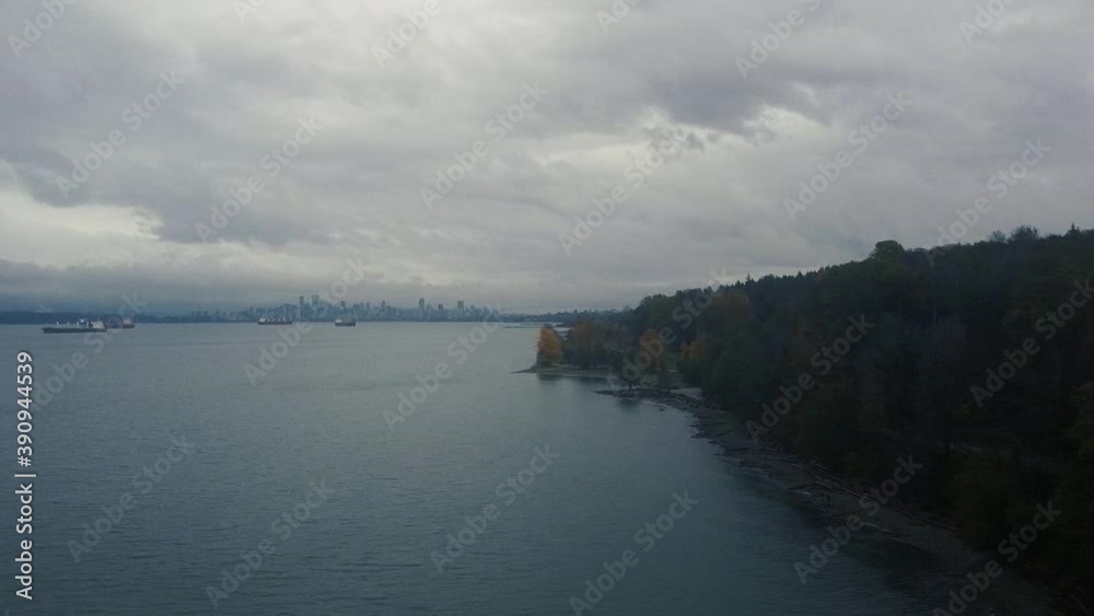 Aerial view of Vancouver downtown on a cloudy day from the far Kitsilano Aerial view of Vancouver downtown on a cloudy day from the far Kitsilano