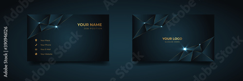 Luxury and elegant dark black navy business card design with gold style minimalist print template photo