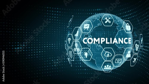 Business, Technology, Internet and network concept. Virtual button labeled: Compliance