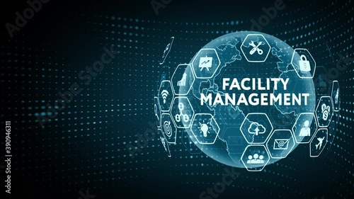 Business, Technology, Internet and network concept. Virtual button labeled: Facility management