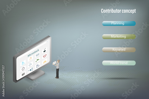 Contributor is picking up a photo of himself and selling it on the microstock website.