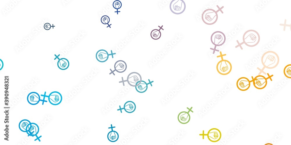 Light Blue, Yellow vector backdrop with woman's power symbols.