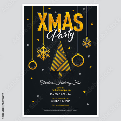 Luxury Xmas Party Poster with Abstract Tree and Balls