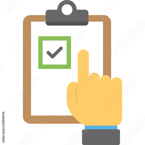
A hand on a clipboard having tick sign, vote counting 
