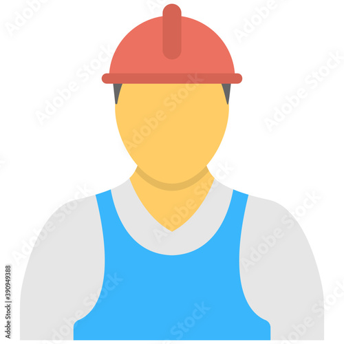 
A person’s avatar with a hat that usually is symbolic of engineering, flat vector icon of an engineer

