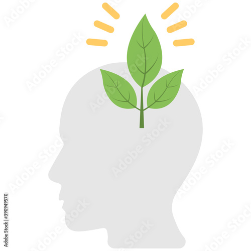  A human head with eco plant concept of eco thinking flat icon 
