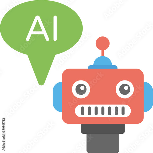 
A robot that sensationalizes artificial intelligence, flat icon
