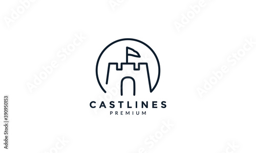 castle line outline with unique logo vector icon illustration