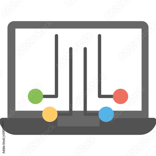 
A laptop screen with cyberkinetics conceptual flat icon
