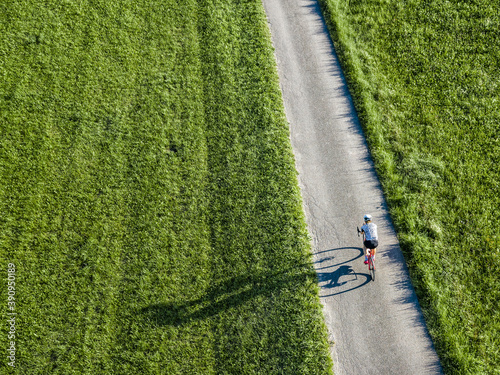 droneview of a cyclist photo