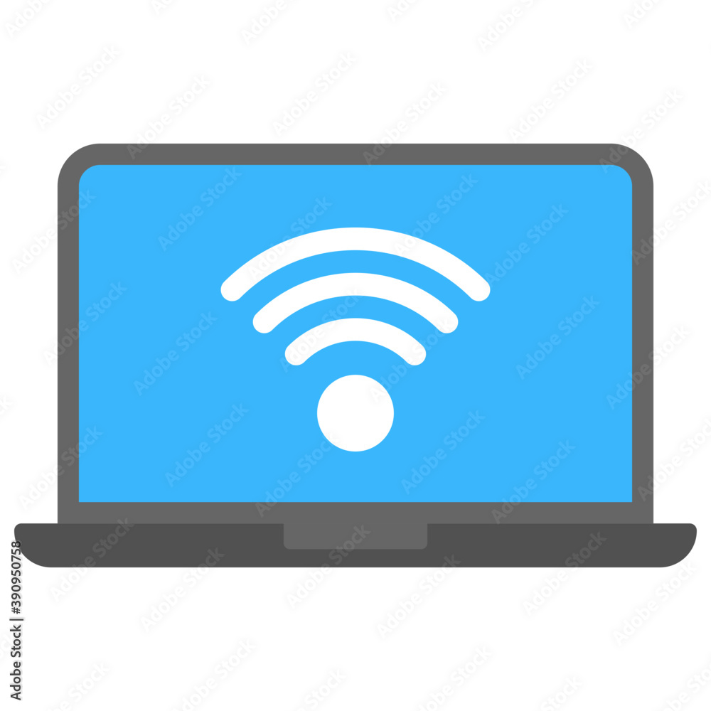 Flat icon of a laptop with Wifi signals on it
Flat icon of a laptop with Wifi signals on it