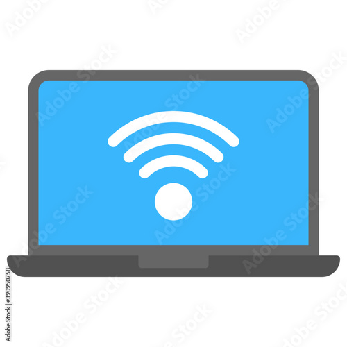 
Flat icon of a laptop with Wifi signals on it 
