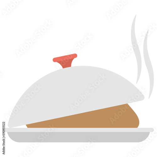 
Flat icon of a freshly prepared meal under the cloche 
