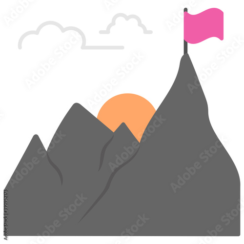  Flag on mountain top representing mission accomplished 
