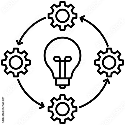 
Cogwheels around the light bulb. Concept of idea, creativity, innovation and execution and automation. Flat icon 
