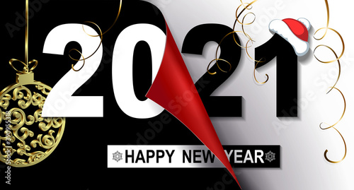 Christmas composition happy new year 2021, abstract ball with gold color pattern