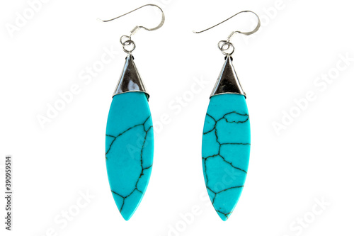 Turquoise earring and silver isolated on white background Fototapet